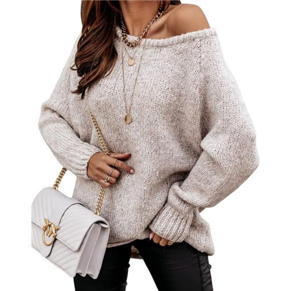 New Solid Apricot  Women Casual Long Sleeve Fall Knitted Crew‎ Neck  Sweaters